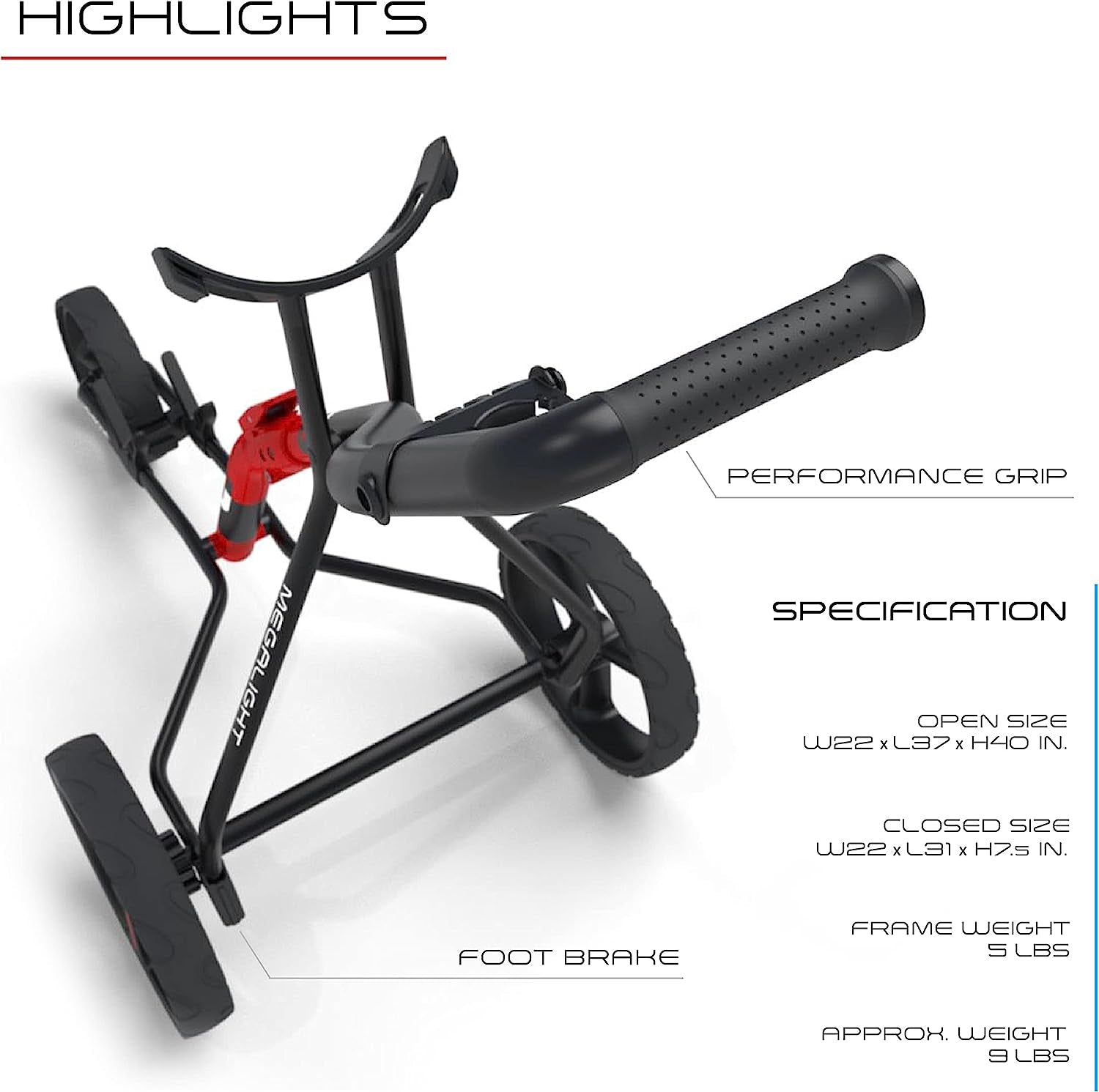 Golf Carts 3 Wheel Push Cart | 1-Step Folding Aircraft Grade Frame | Lightweight & Easy Handling