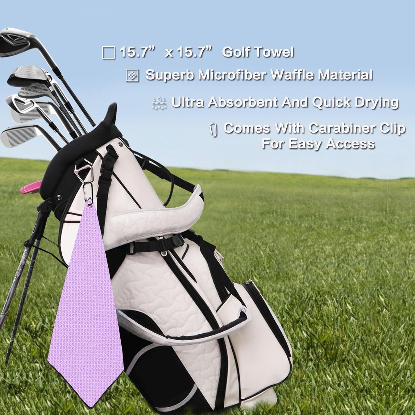 Golf Towel Microfiber Waffle Towels for Golf Bags for Men Women with Clip 15.7’’X15.7’’ Set in Gray Black Purple (Black&Gray&Purple, 15.7''X15.7'')