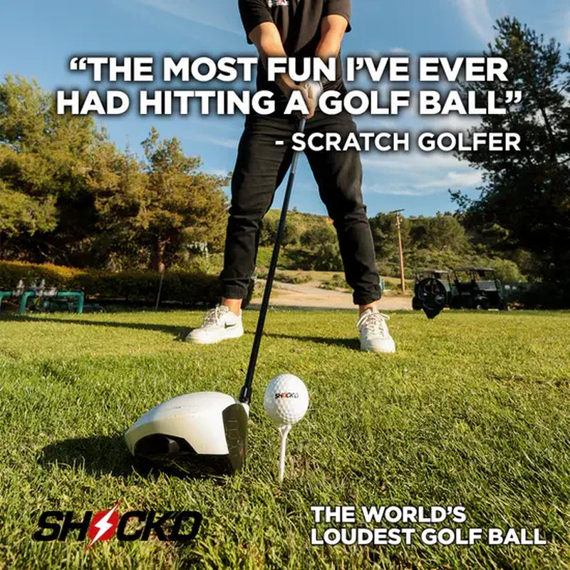 "SHOCK'D Golf Balls: Unleash the Power of the World's LOUDEST Golf Ball - Available in Red or White for the Ultimate Stealth Game"