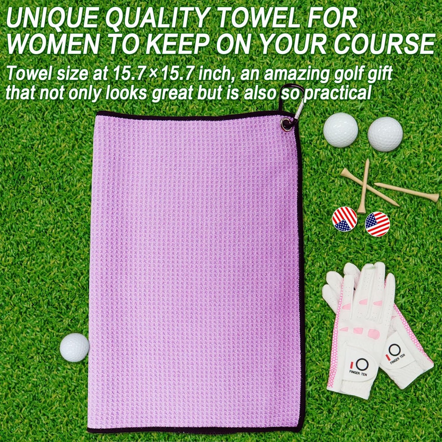 Golf Towel Microfiber Waffle Towels for Golf Bags for Men Women with Clip 15.7’’X15.7’’ Set in Gray Black Purple (Black&Gray&Purple, 15.7''X15.7'')