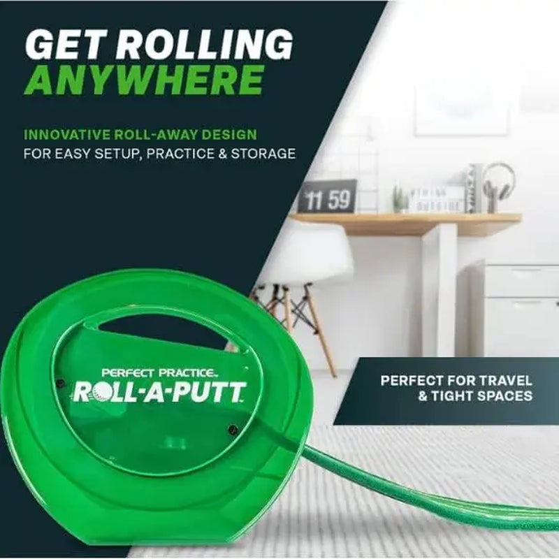 ROLL-A-PUTT by PERFECT PRACTICE - 8ft Portable Putting Green with Ball Return and Roll-Away Base for Fast and Easy Putting Practice Anywhere – Golf Accessories, Golf Gifts for Men