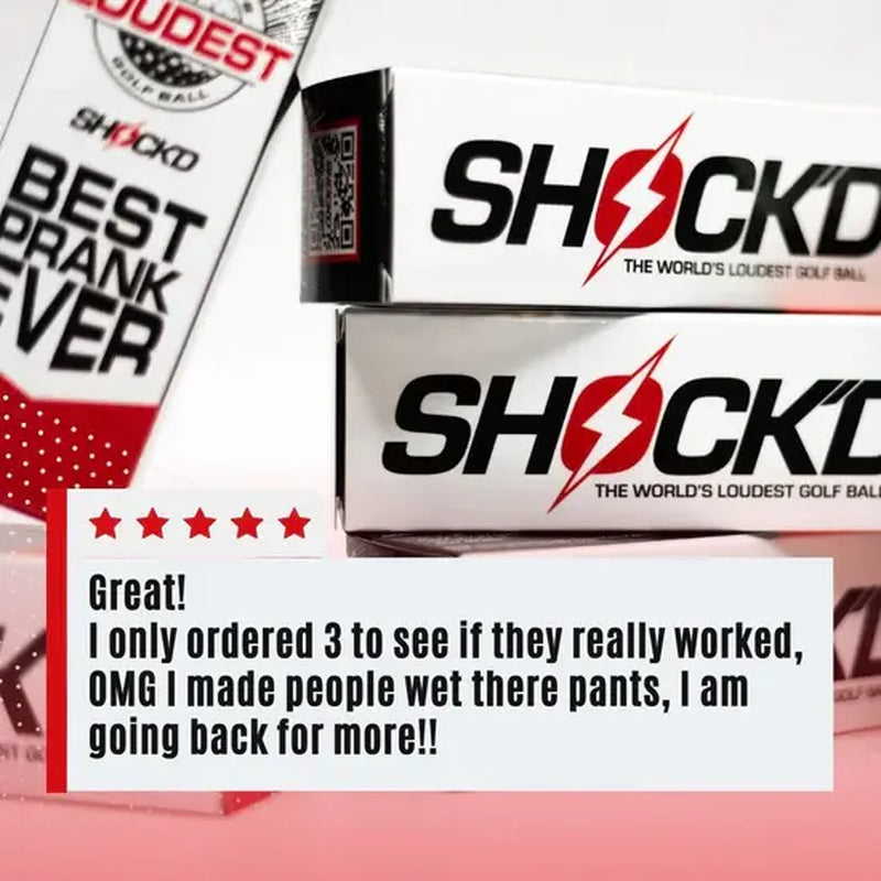 "SHOCK'D Golf Balls: Unleash the Power of the World's LOUDEST Golf Ball - Available in Red or White for the Ultimate Stealth Game"